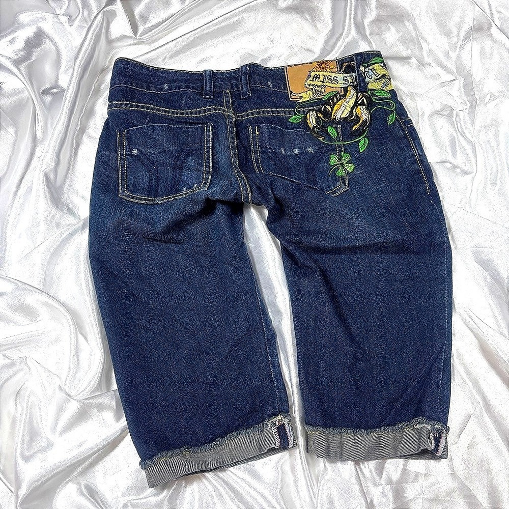 y2k Miss Sixty Embroidered Scorpion Denim Capris Blue Low Rise 26